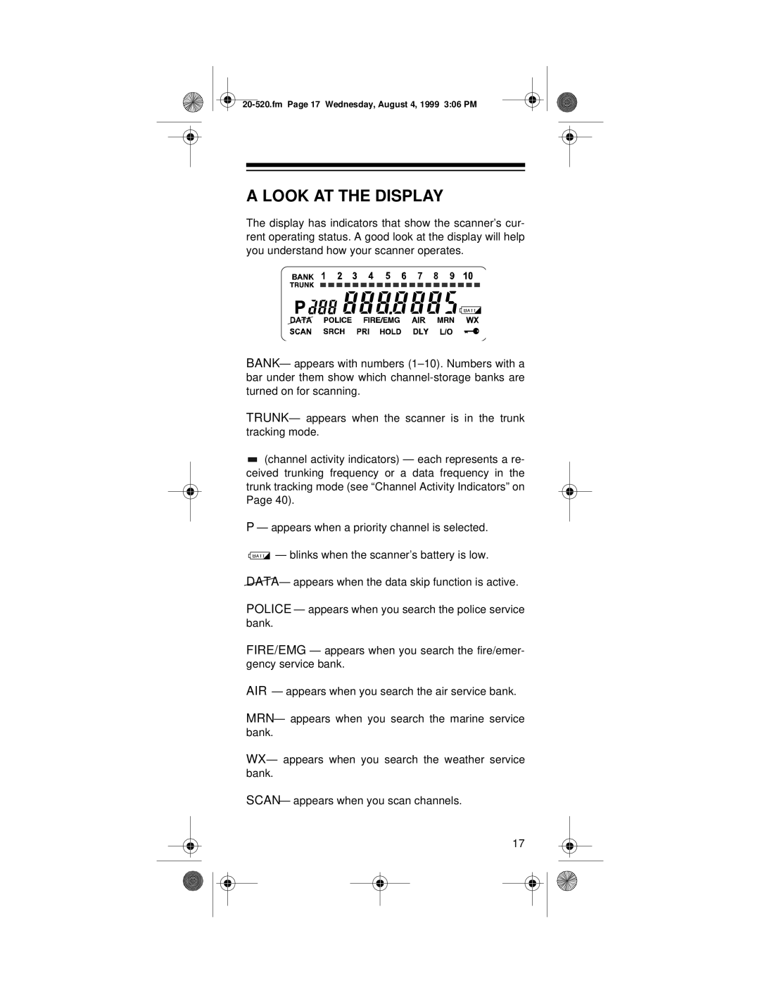 Radio Shack PRO-90 owner manual Look AT the Display 