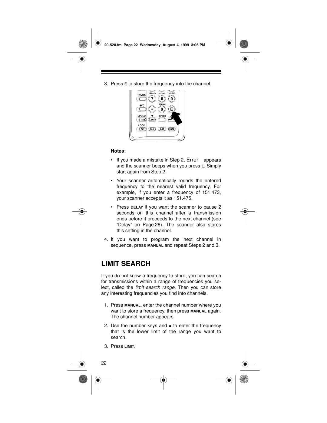 Radio Shack PRO-90 owner manual Limit Search 