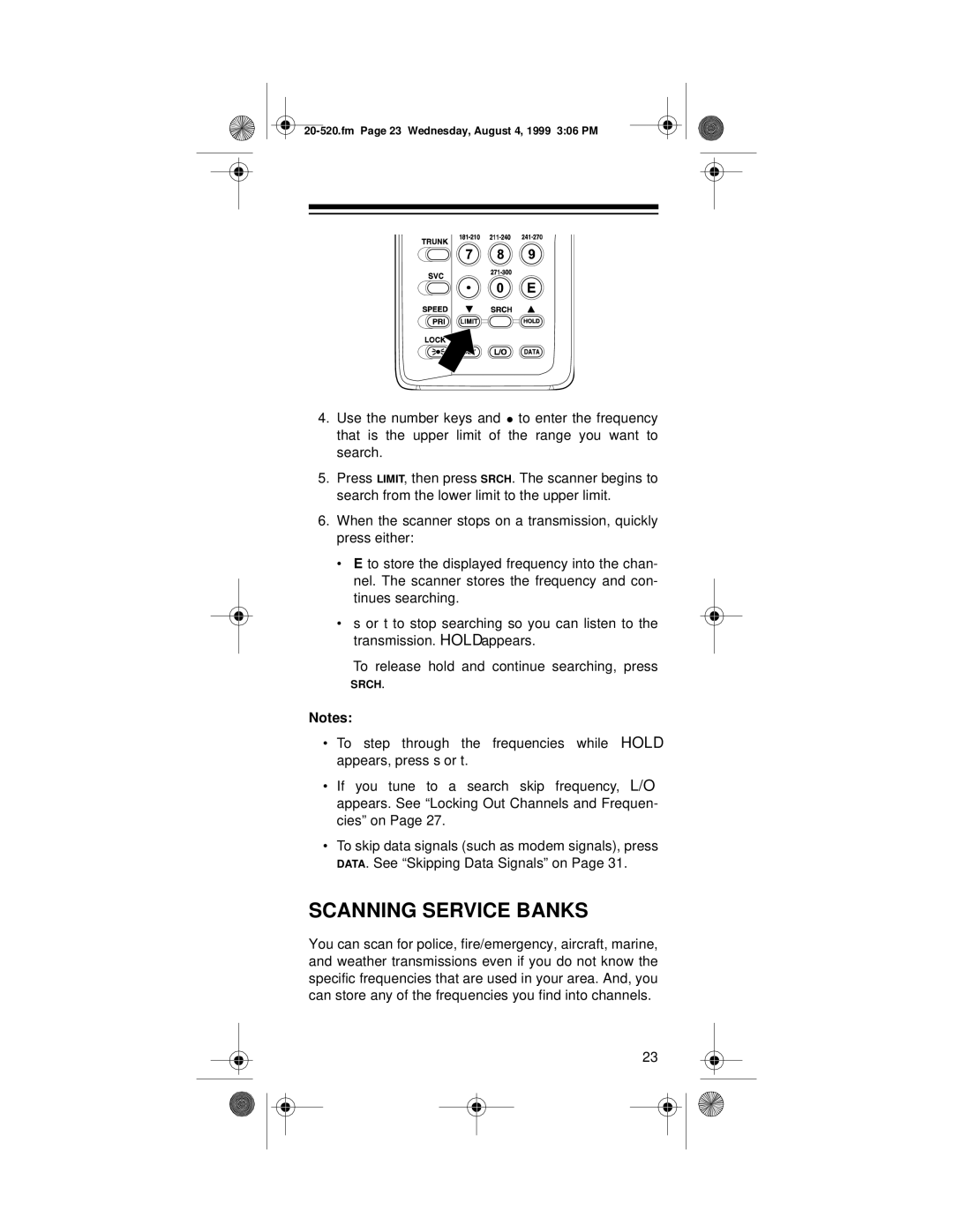 Radio Shack PRO-90 owner manual Scanning Service Banks 