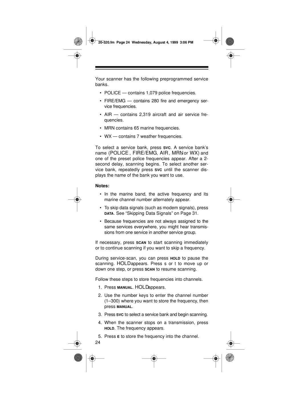 Radio Shack PRO-90 owner manual Fm Page 24 Wednesday, August 4, 1999 306 PM 