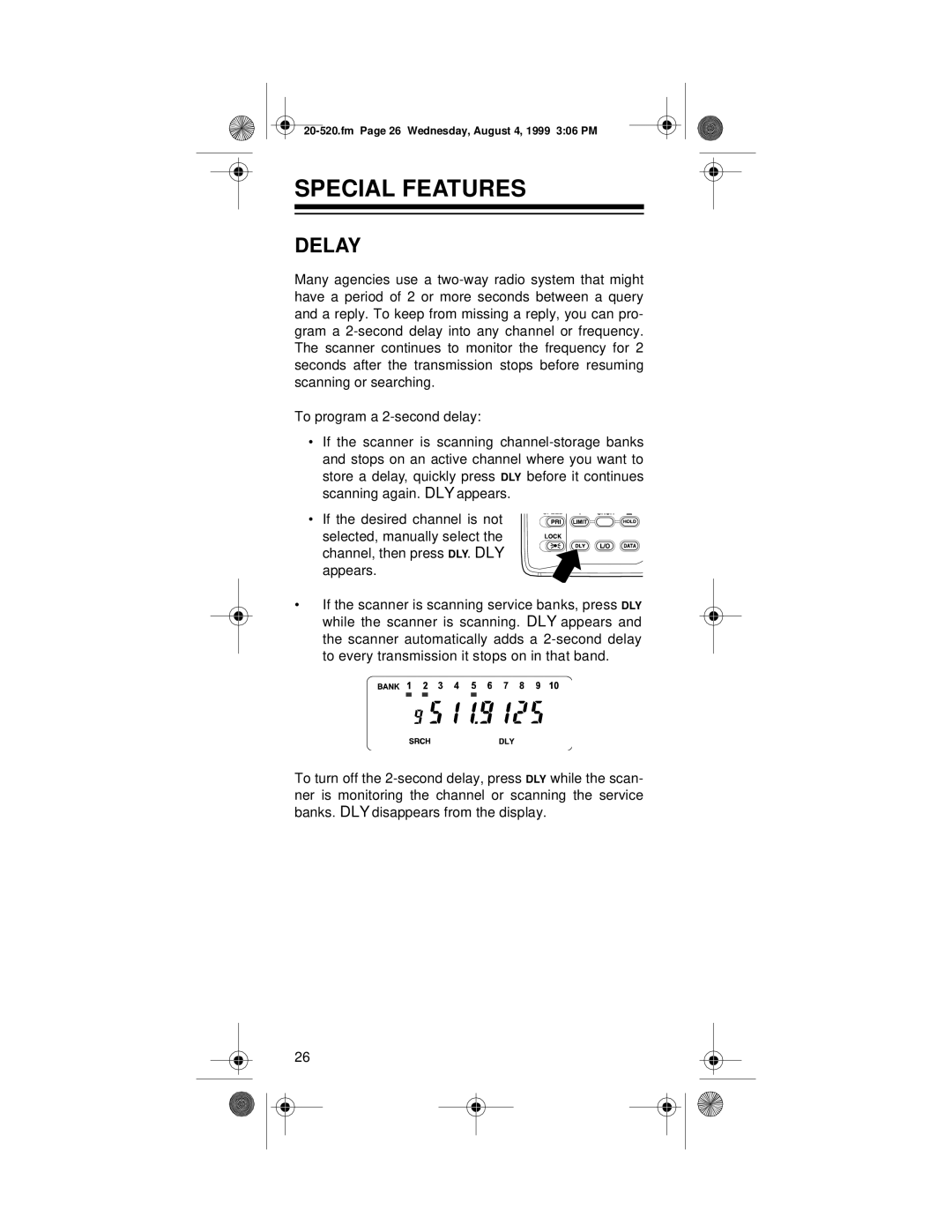 Radio Shack PRO-90 owner manual Special Features, Delay 