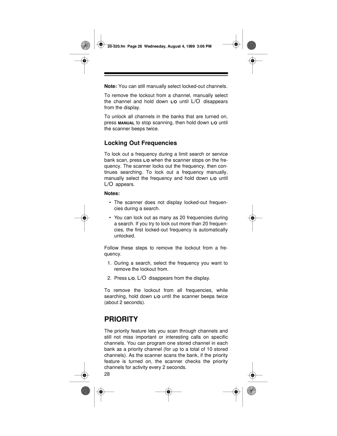 Radio Shack PRO-90 owner manual Priority, Locking Out Frequencies 