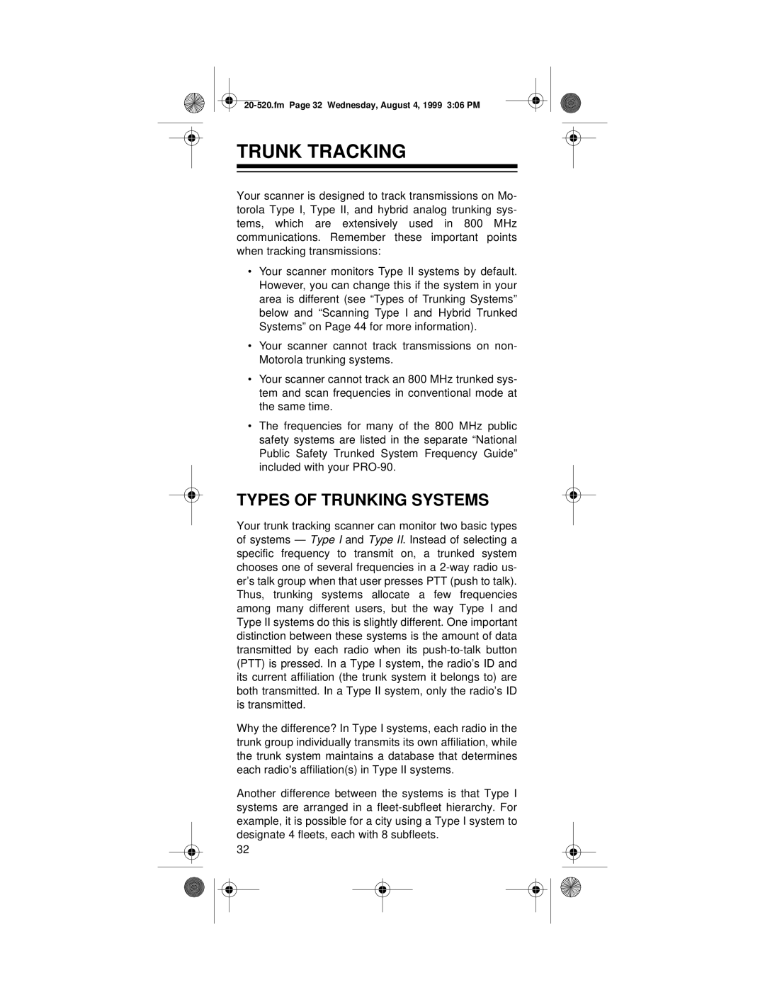 Radio Shack PRO-90 owner manual Trunk Tracking, Types of Trunking Systems 