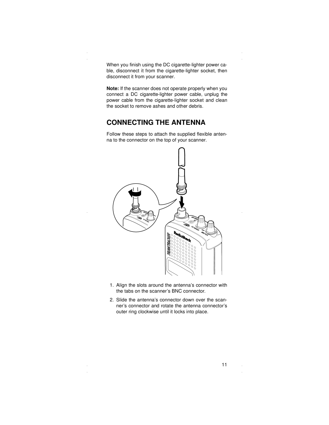 Radio Shack PRO-90 owner manual Connecting the Antenna 