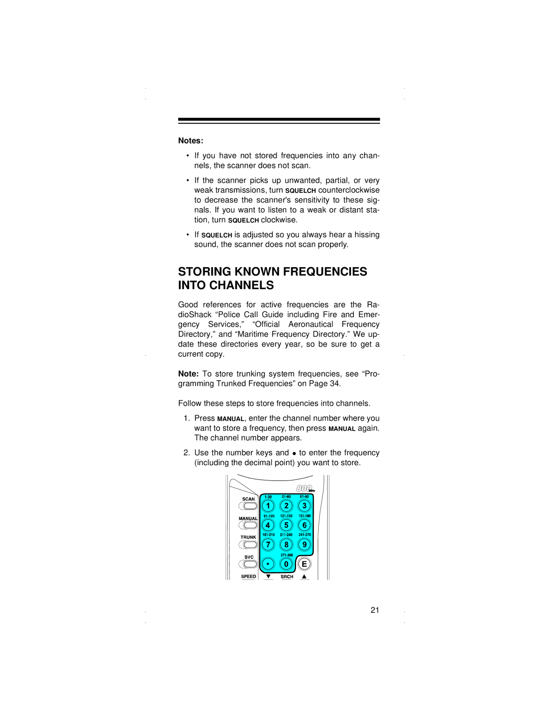 Radio Shack PRO-90 owner manual Storing Known Frequencies Into Channels 