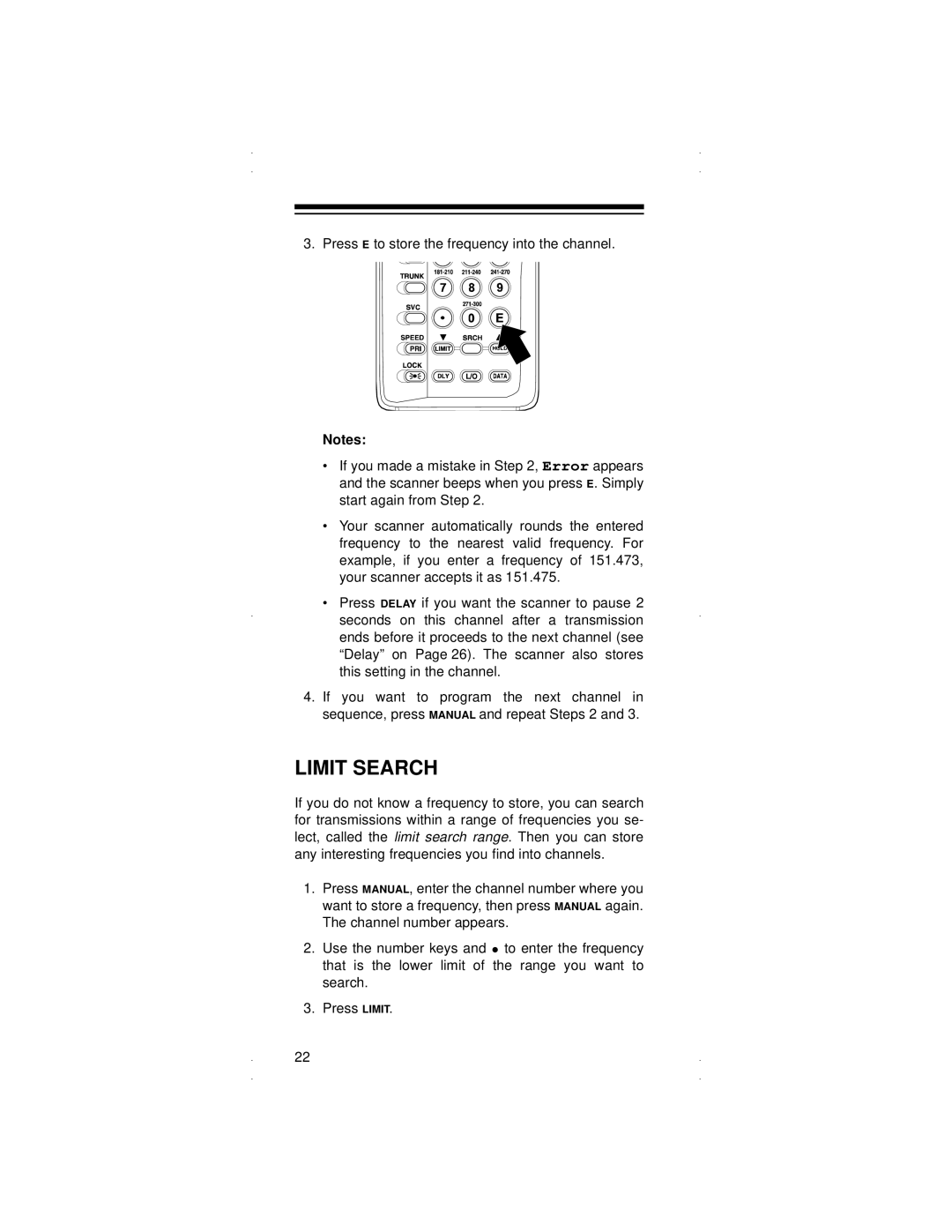 Radio Shack PRO-90 owner manual Limit Search 