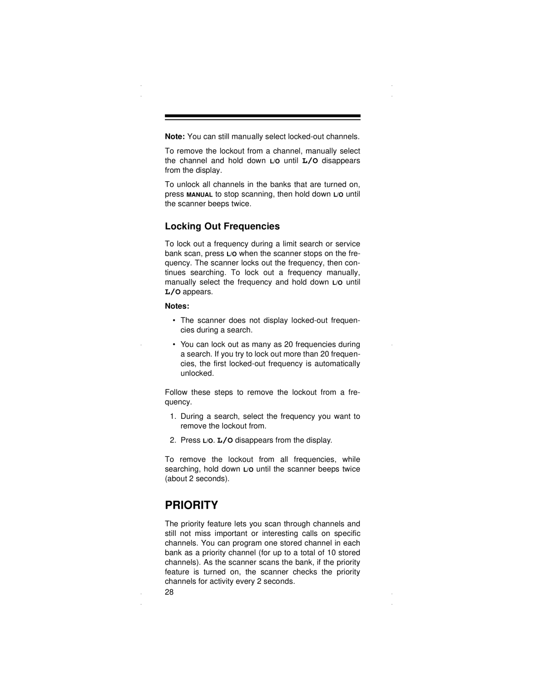 Radio Shack PRO-90 owner manual Priority, Locking Out Frequencies 