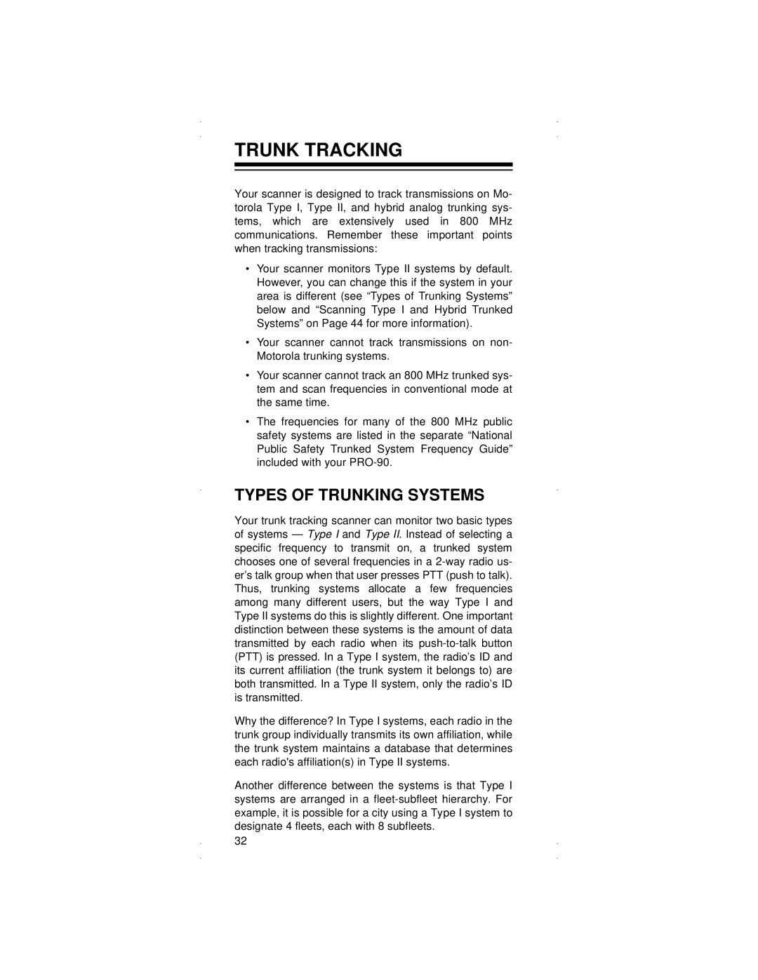 Radio Shack PRO-90 owner manual Trunk Tracking, Types of Trunking Systems 