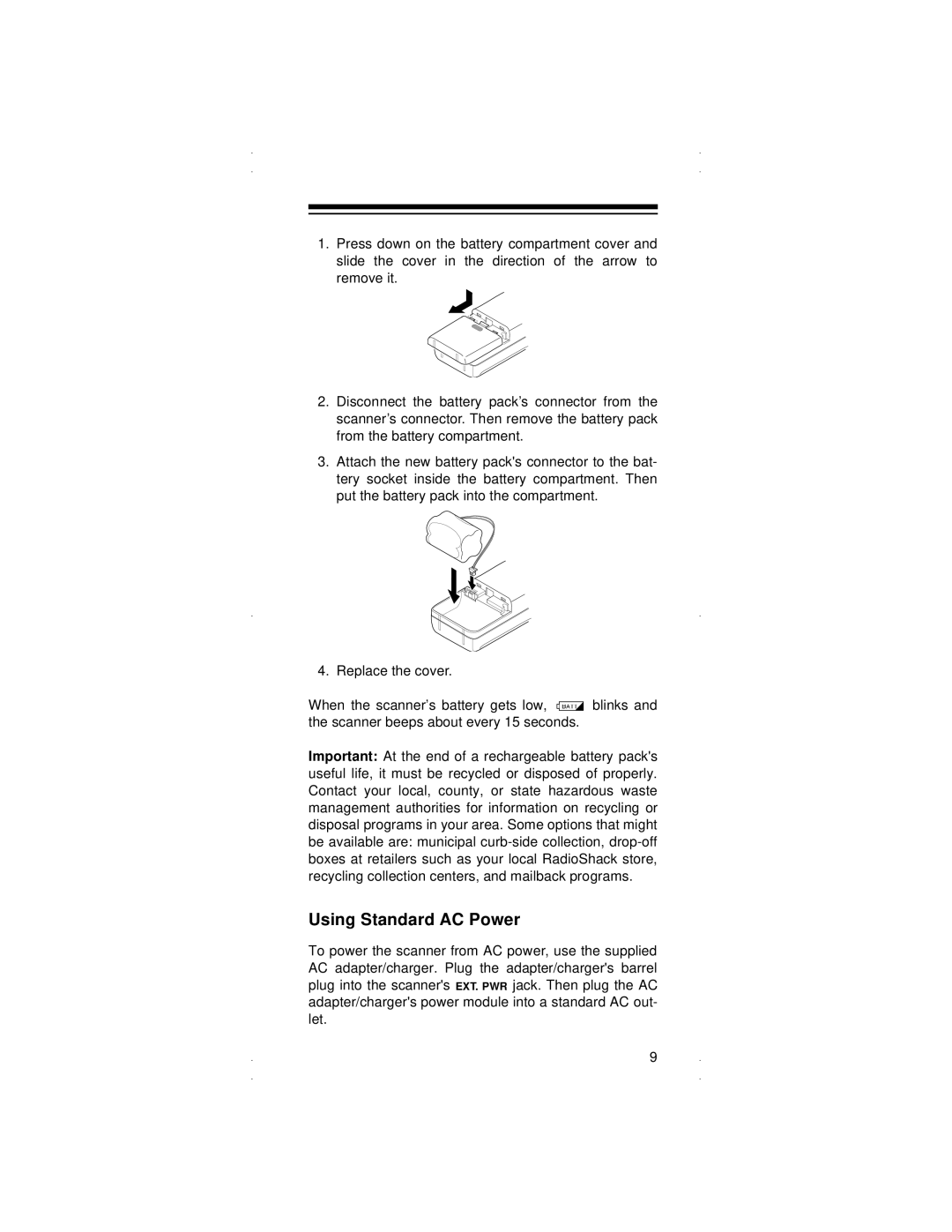 Radio Shack PRO-90 owner manual Using Standard AC Power 