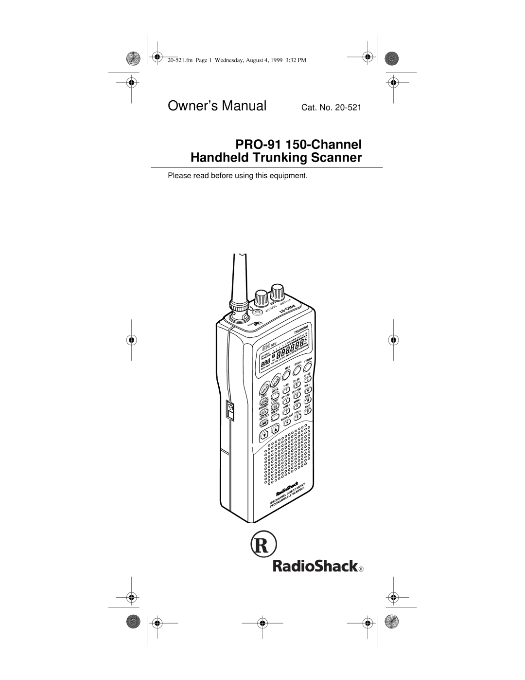 Radio Shack owner manual PRO-91 150-Channel Handheld Trunking Scanner 