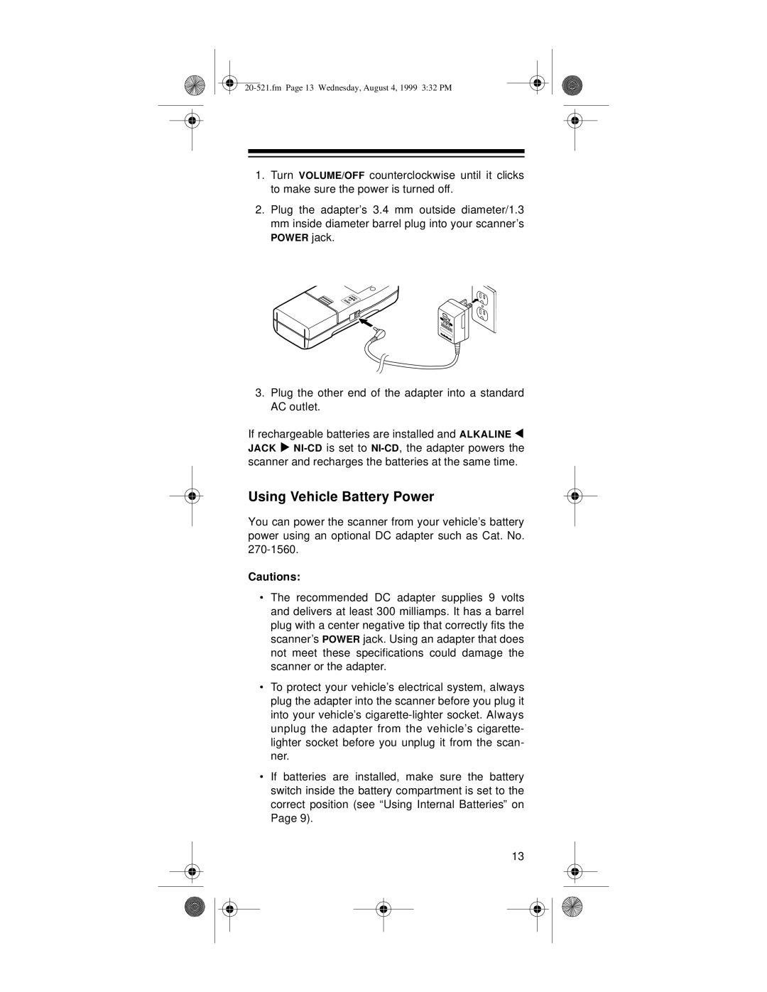 Radio Shack PRO-91 owner manual Using Vehicle Battery Power 