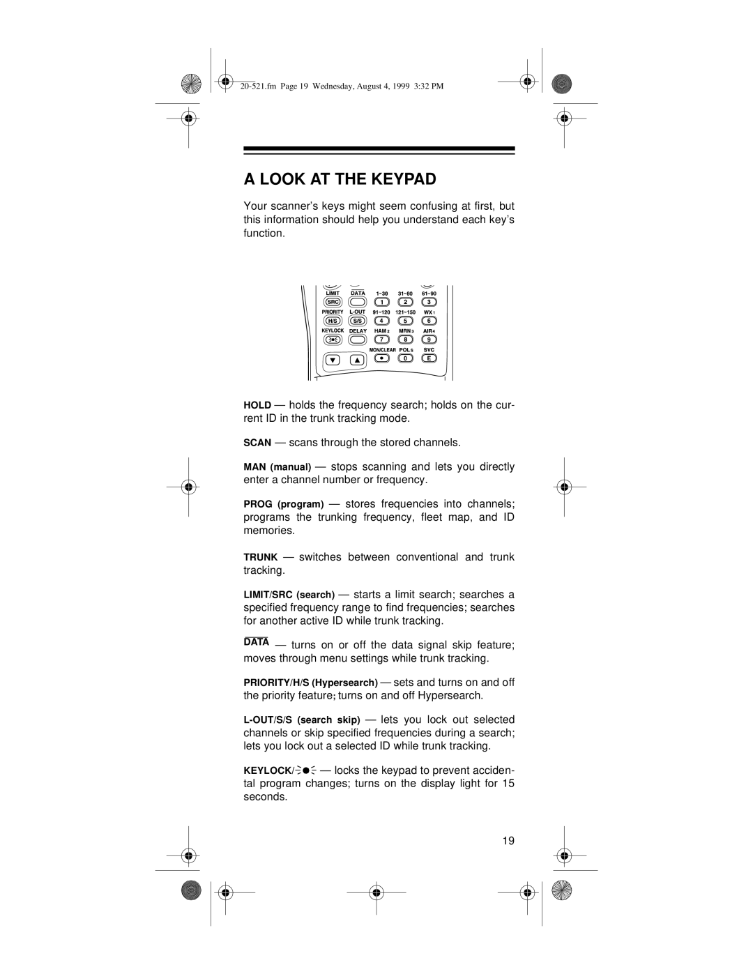 Radio Shack PRO-91 owner manual Look AT the Keypad 