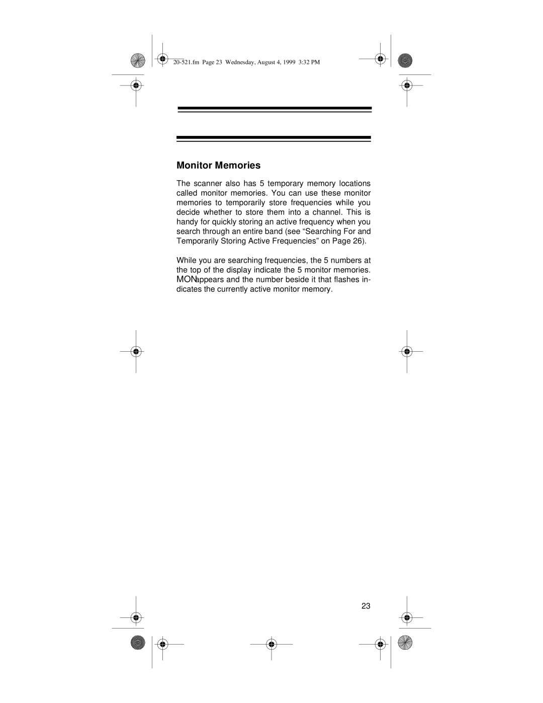 Radio Shack PRO-91 owner manual Monitor Memories 