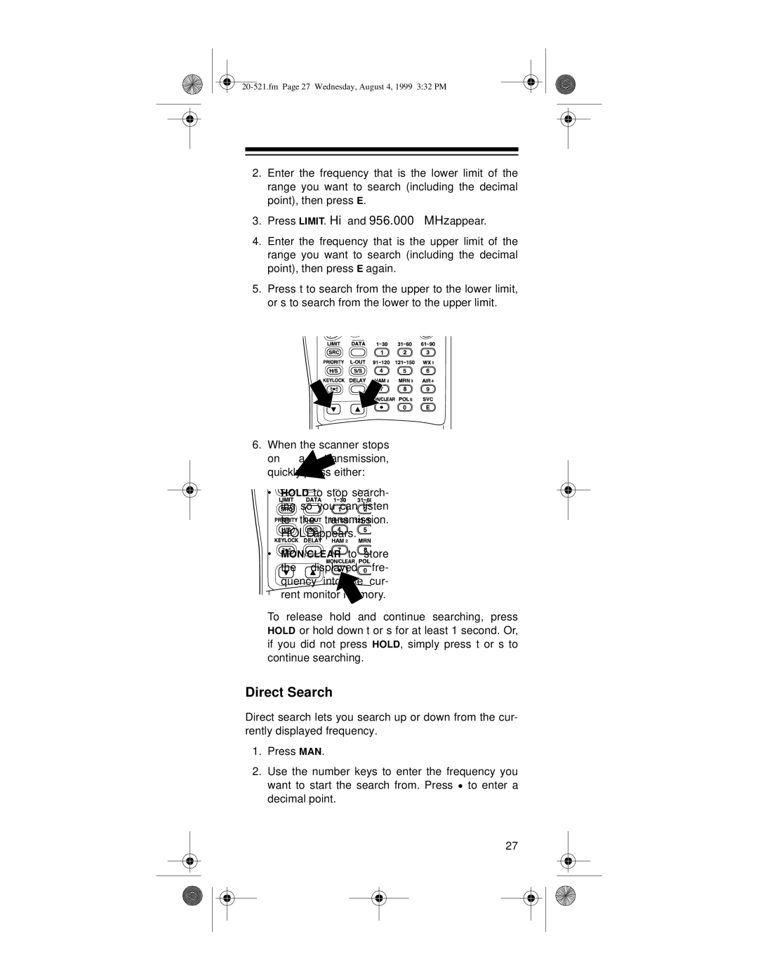 Radio Shack PRO-91 owner manual Direct Search 