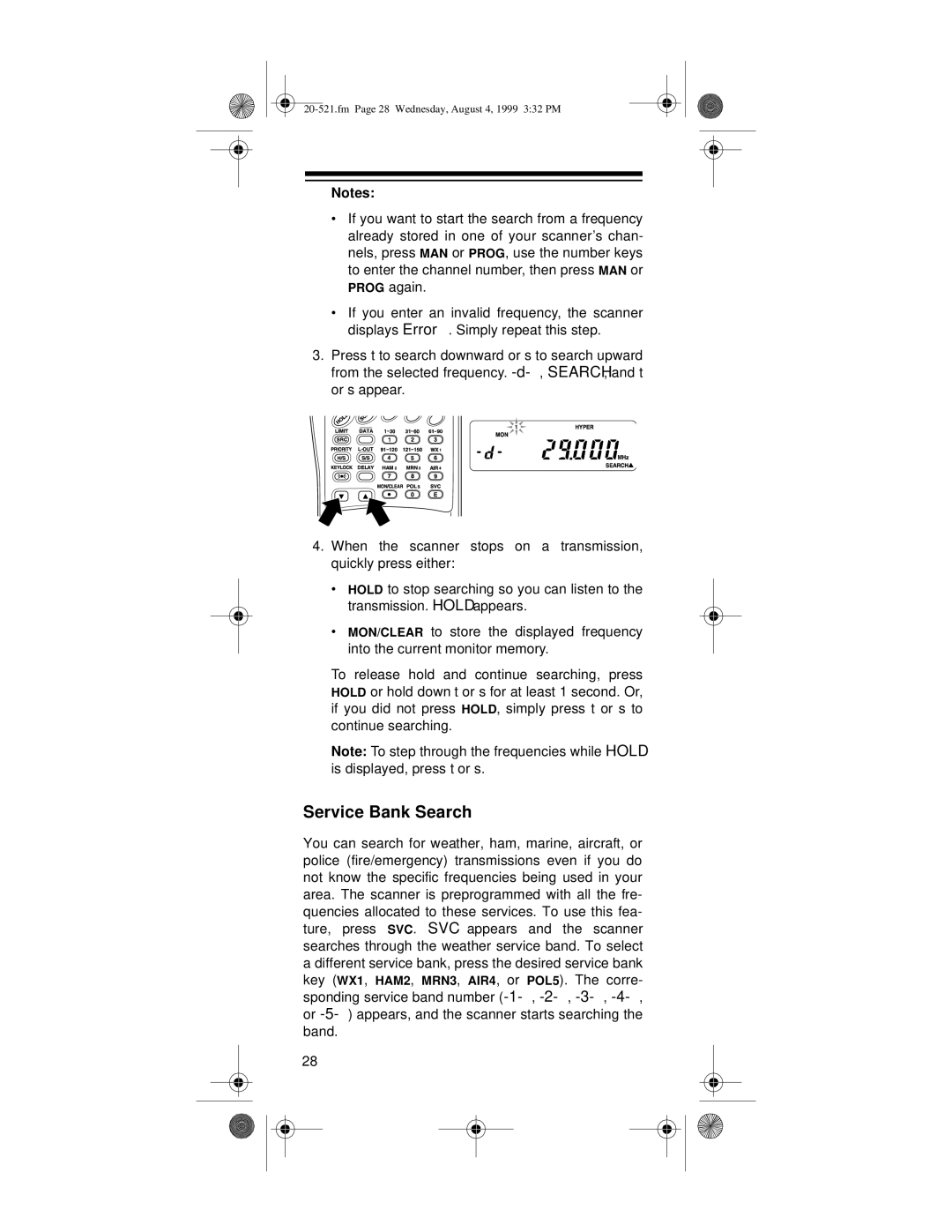 Radio Shack PRO-91 owner manual Service Bank Search 