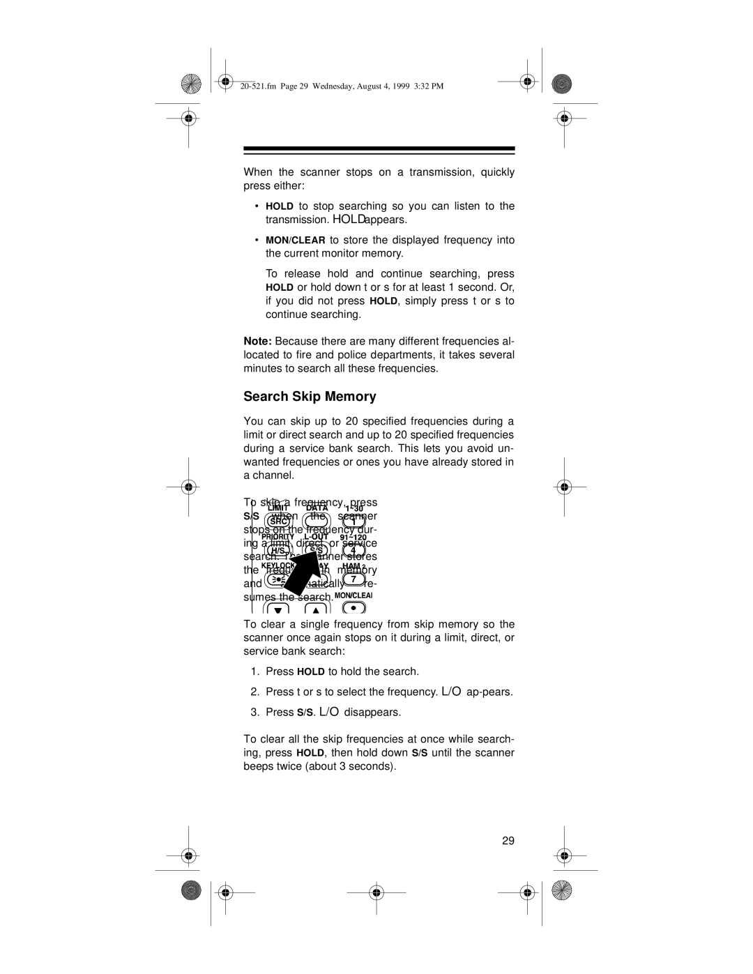 Radio Shack PRO-91 owner manual Search Skip Memory 