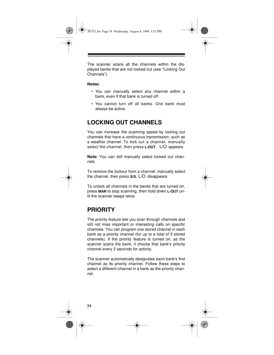 Radio Shack PRO-91 owner manual Locking OUT Channels, Priority 