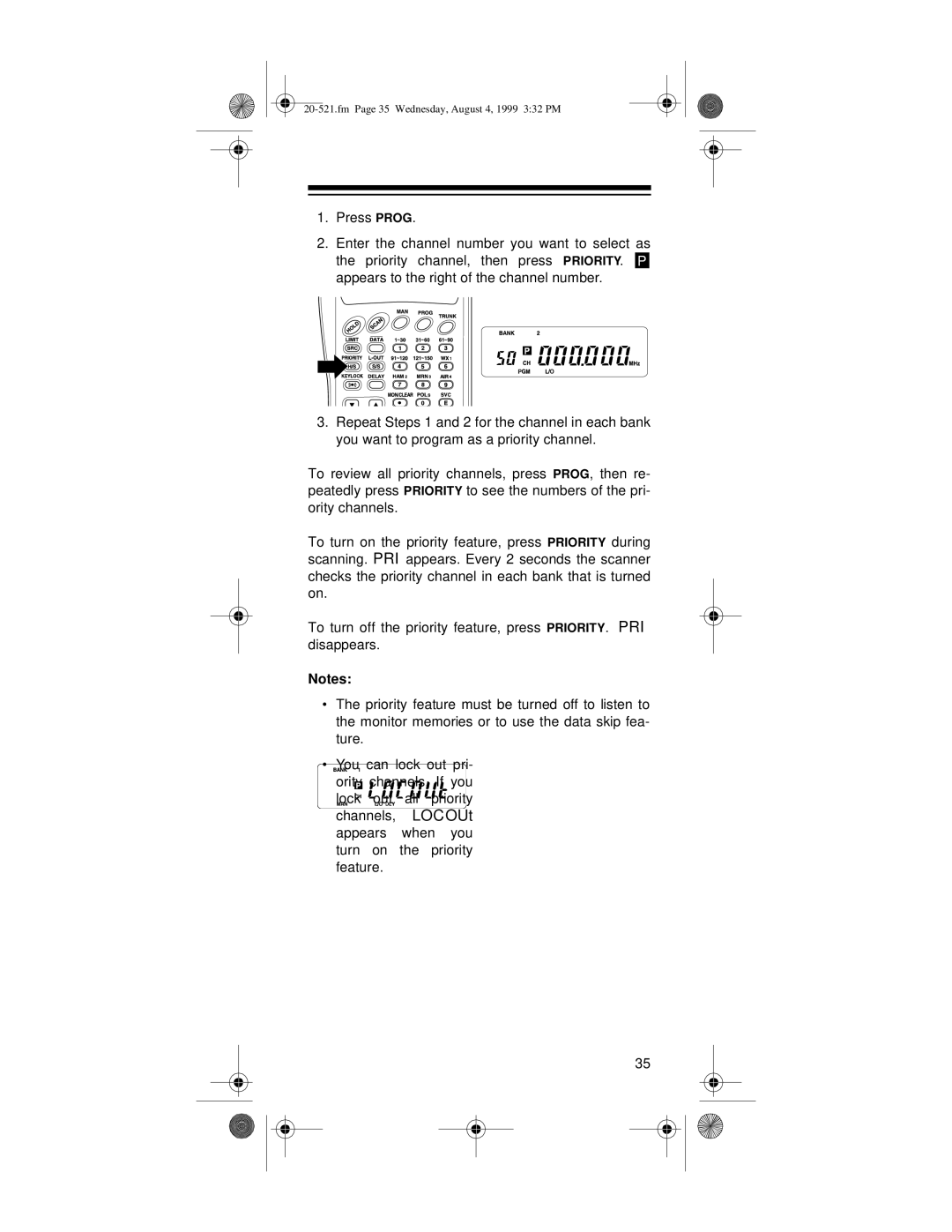 Radio Shack PRO-91 owner manual Fm Page 35 Wednesday, August 4, 1999 332 PM 