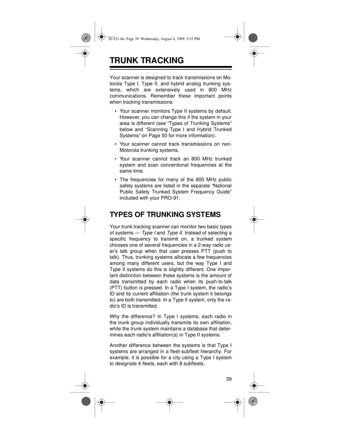 Radio Shack PRO-91 owner manual Trunk Tracking, Types of Trunking Systems 