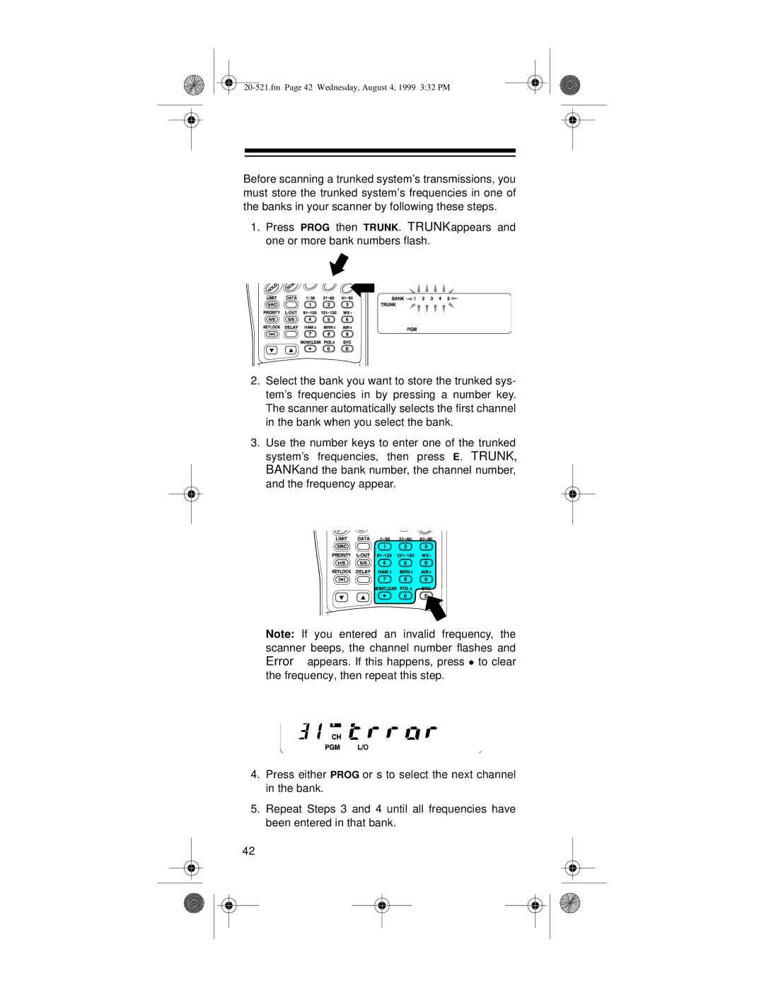 Radio Shack PRO-91 owner manual Fm Page 42 Wednesday, August 4, 1999 332 PM 