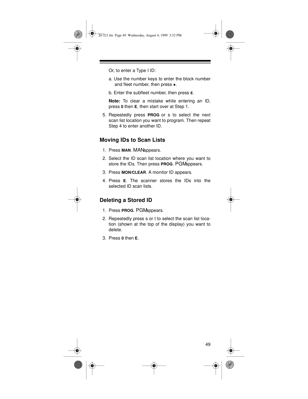 Radio Shack PRO-91 owner manual Moving IDs to Scan Lists, Deleting a Stored ID 