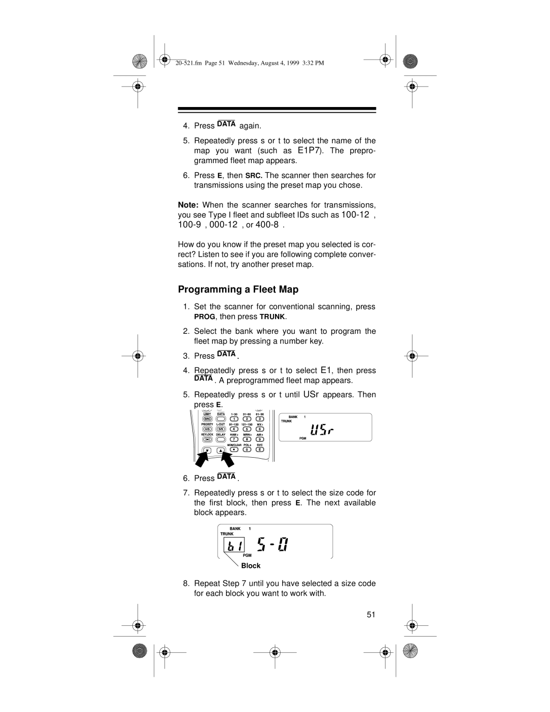 Radio Shack PRO-91 owner manual Programming a Fleet Map 