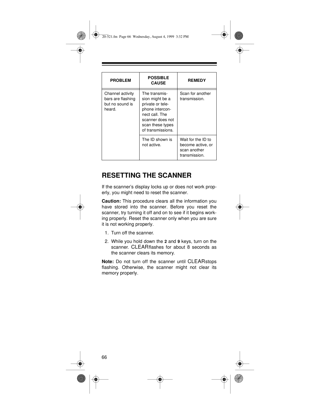 Radio Shack PRO-91 owner manual Resetting the Scanner 