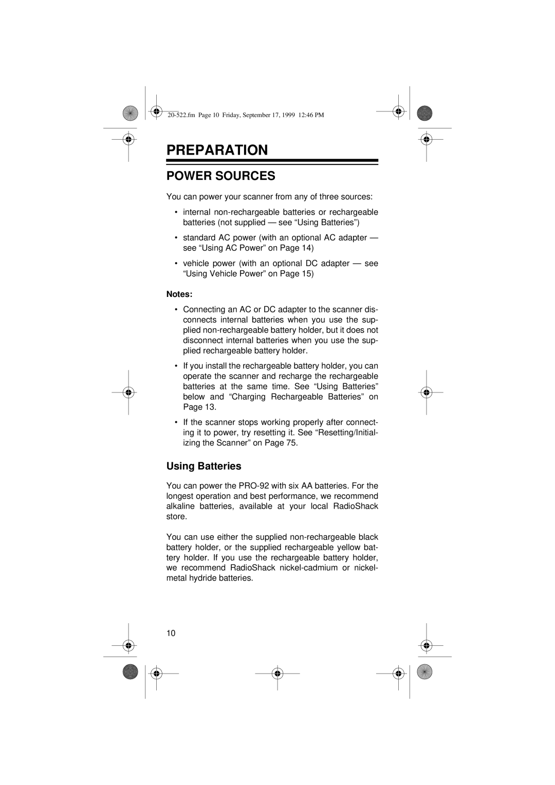 Radio Shack PRO-92 manual Preparation, Power Sources, Using Batteries 