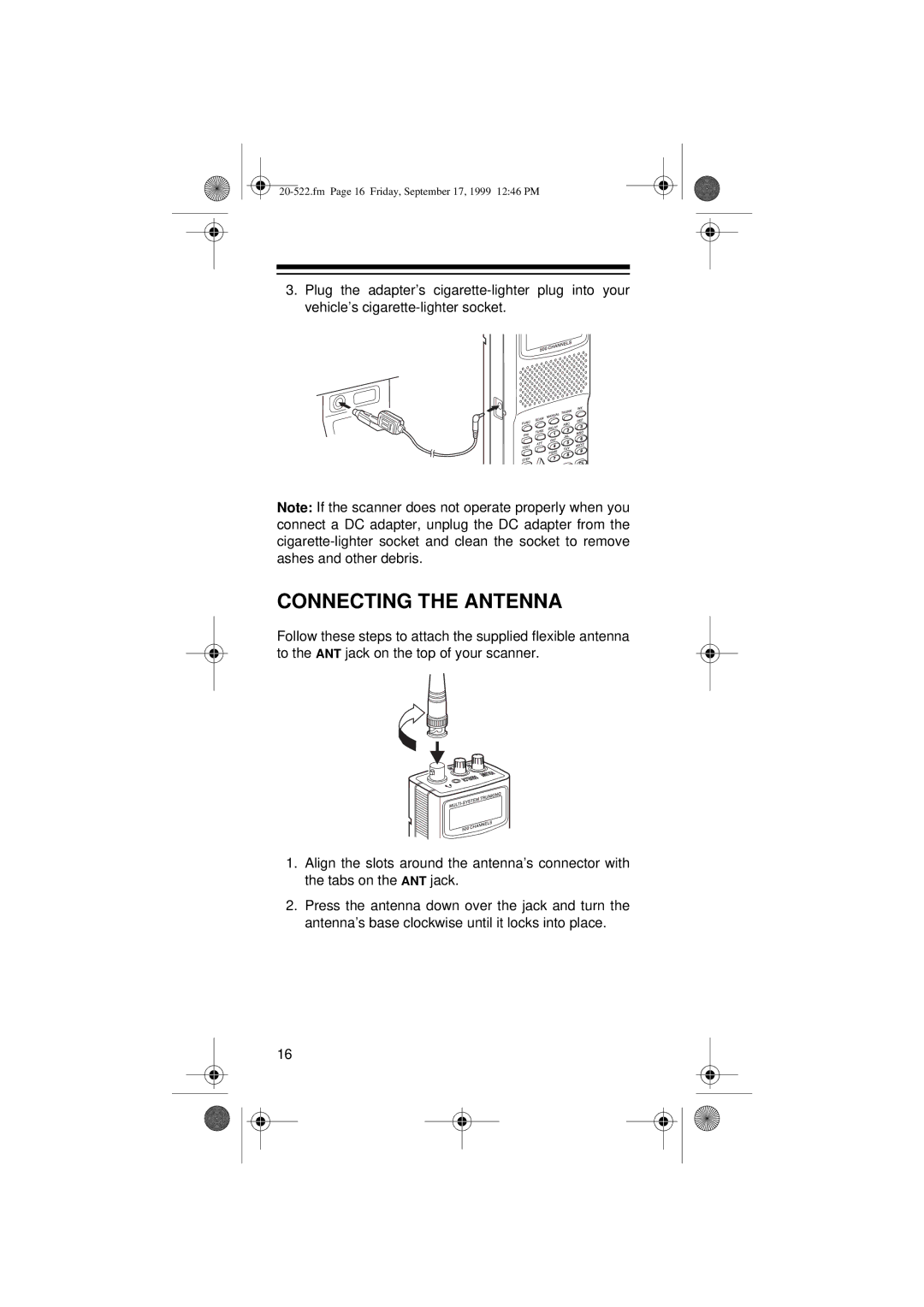 Radio Shack PRO-92 manual Connecting the Antenna 