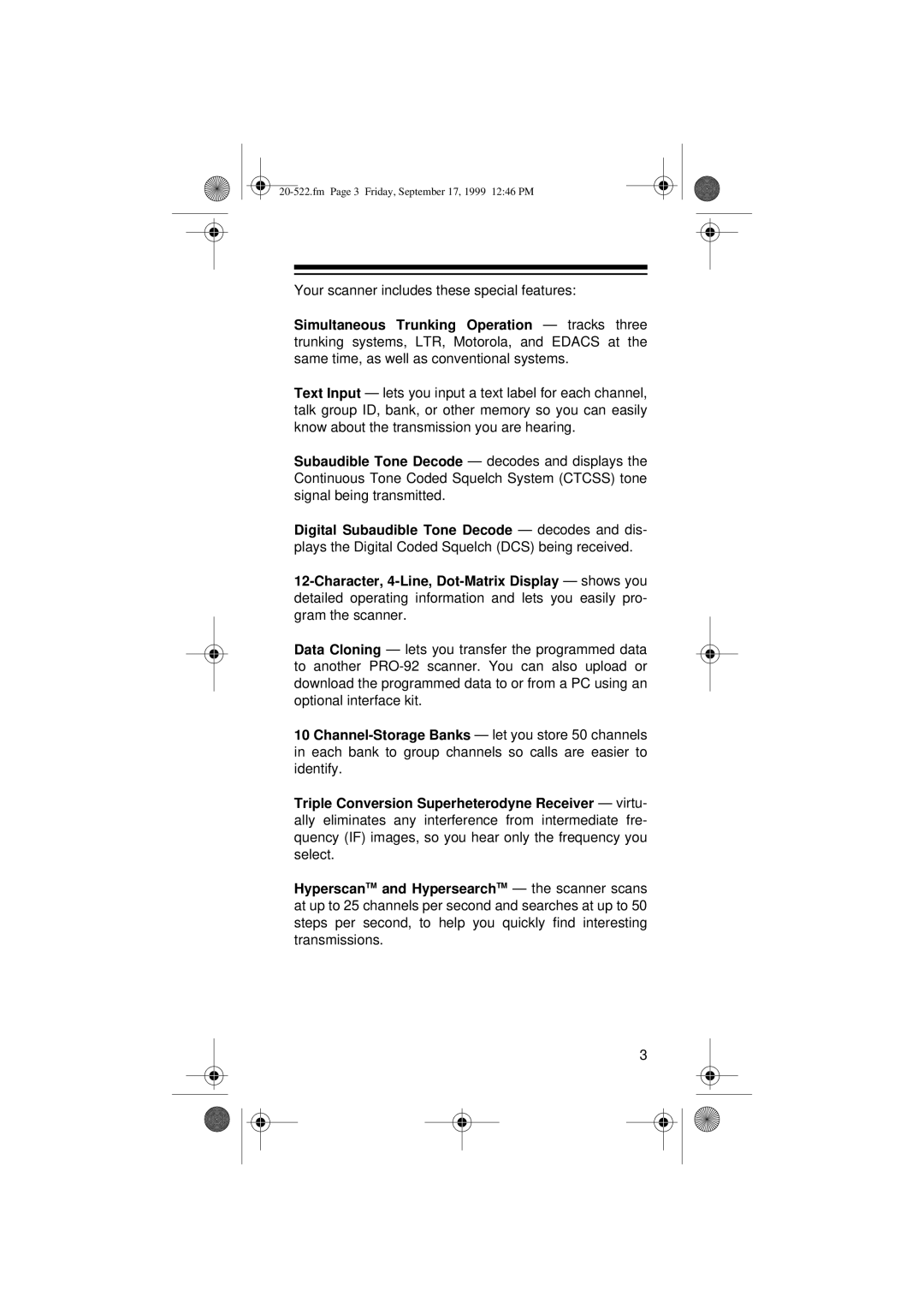 Radio Shack PRO-92 manual Your scanner includes these special features 