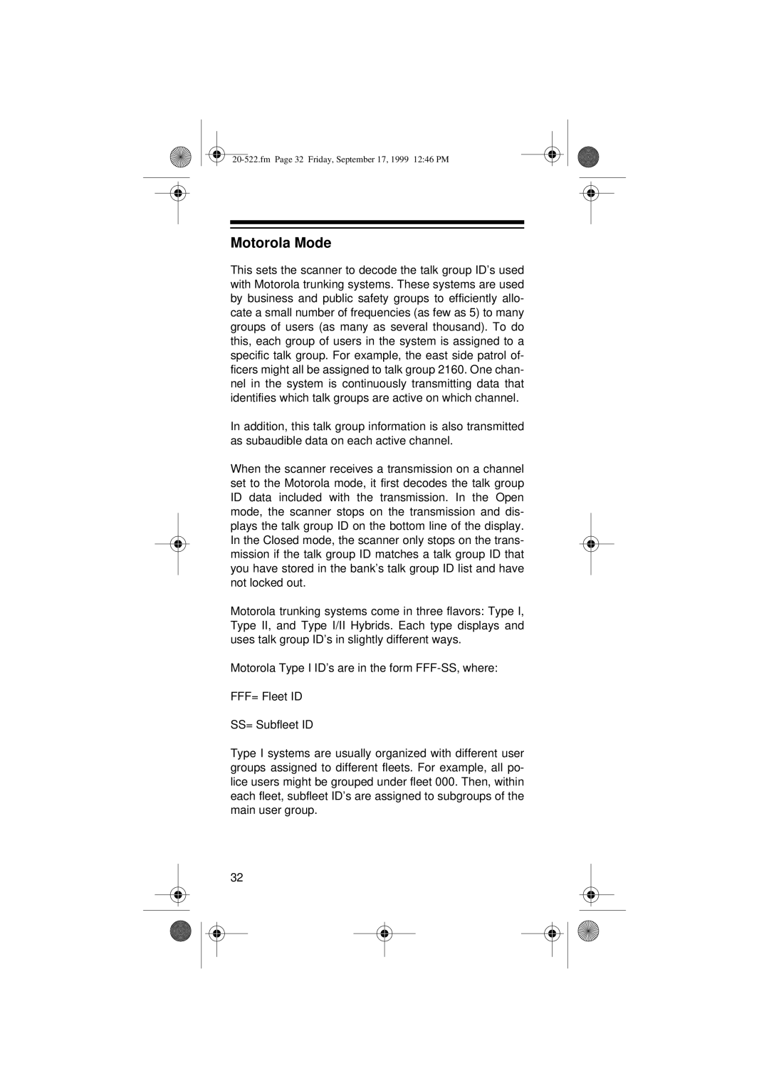 Radio Shack PRO-92 manual Motorola Mode 