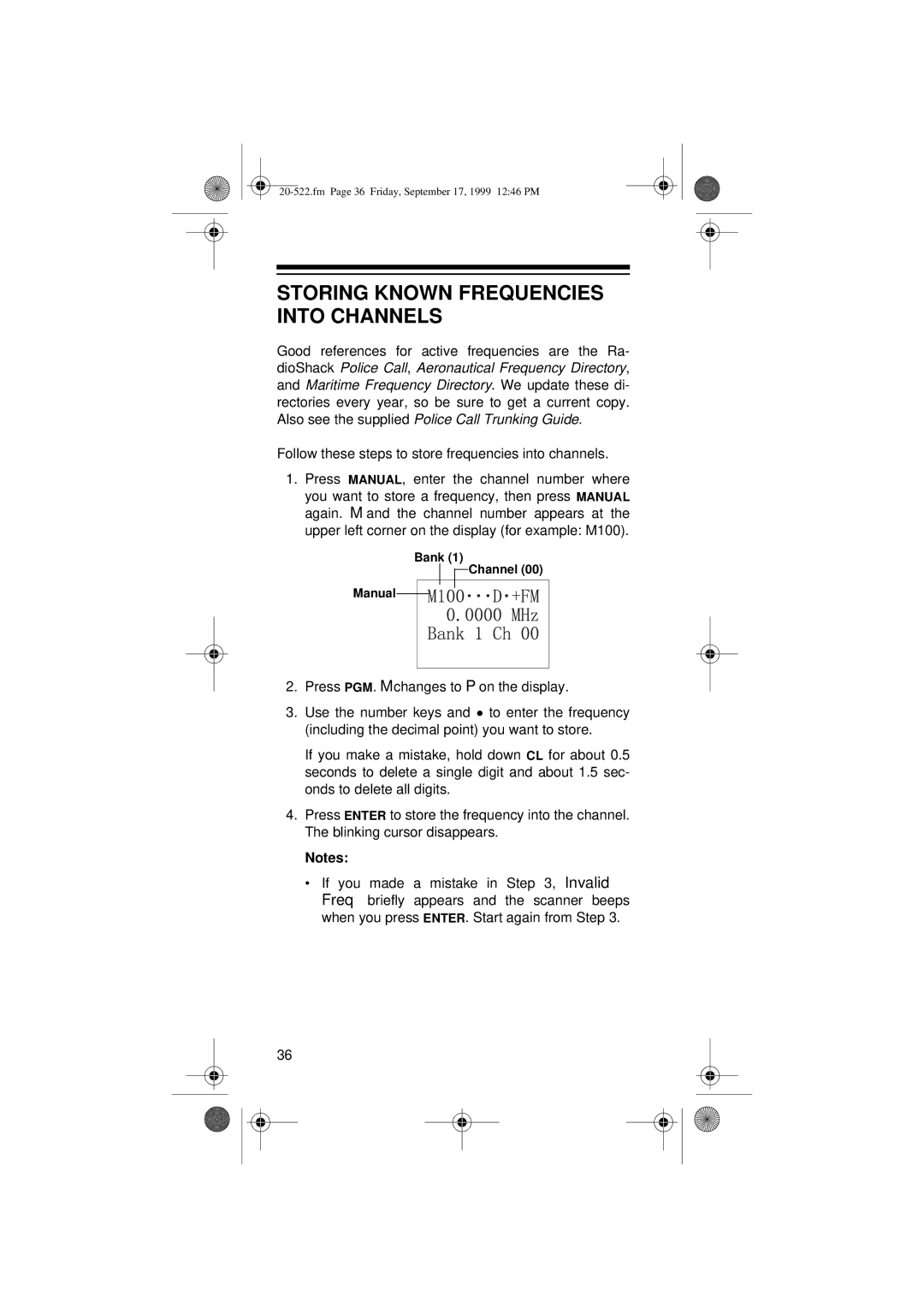 Radio Shack PRO-92 manual Storing Known Frequencies Into Channels, Bank Channel Manual 