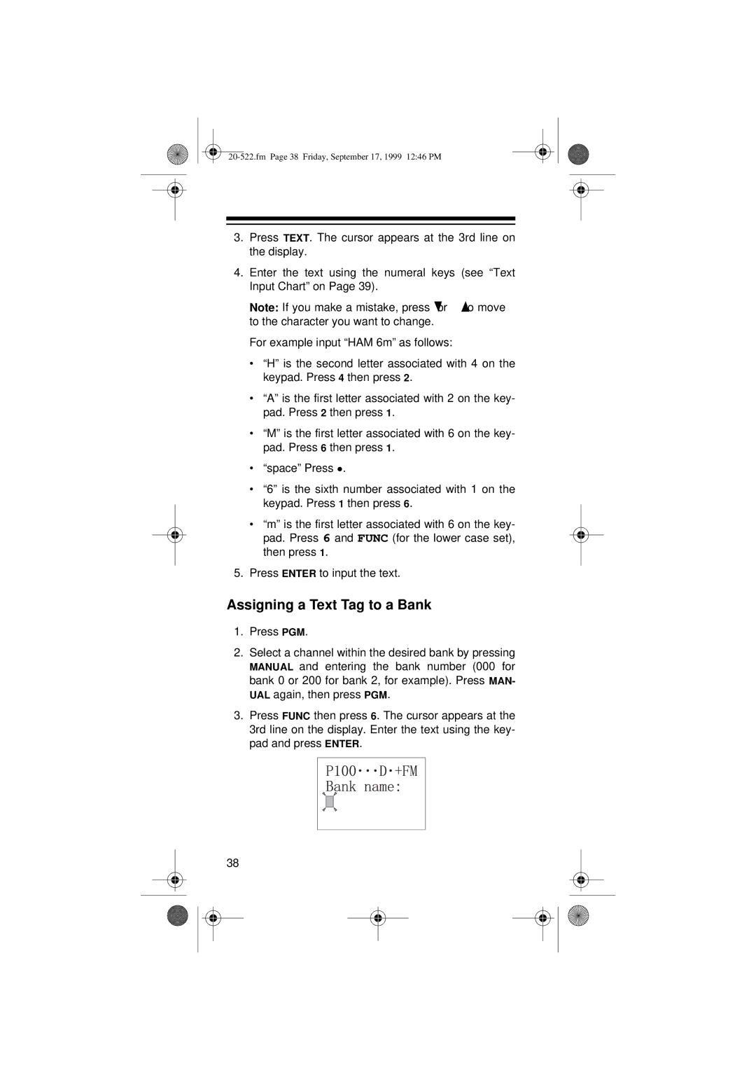 Radio Shack PRO-92 manual Assigning a Text Tag to a Bank 