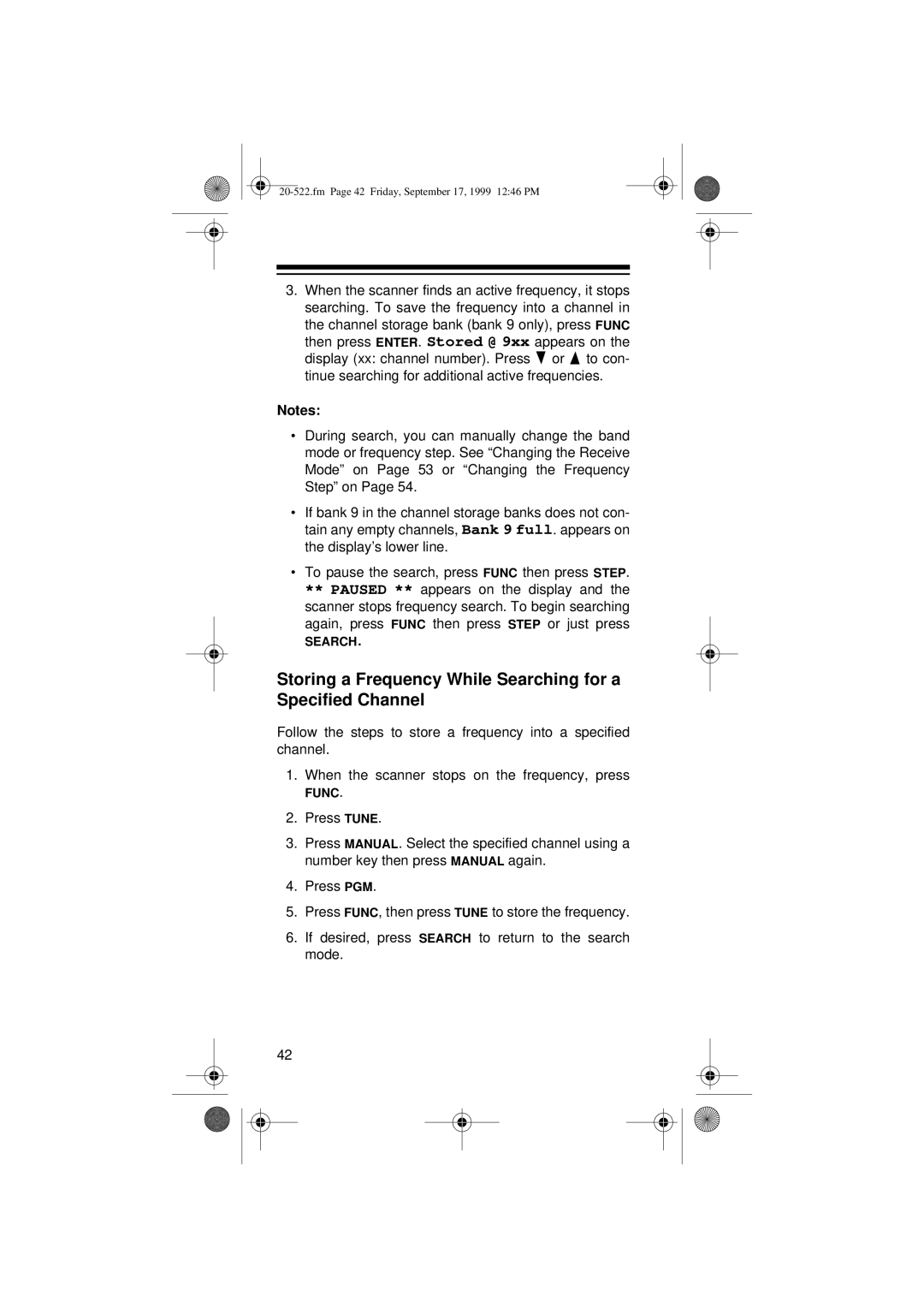 Radio Shack PRO-92 manual Storing a Frequency While Searching for a Specified Channel 