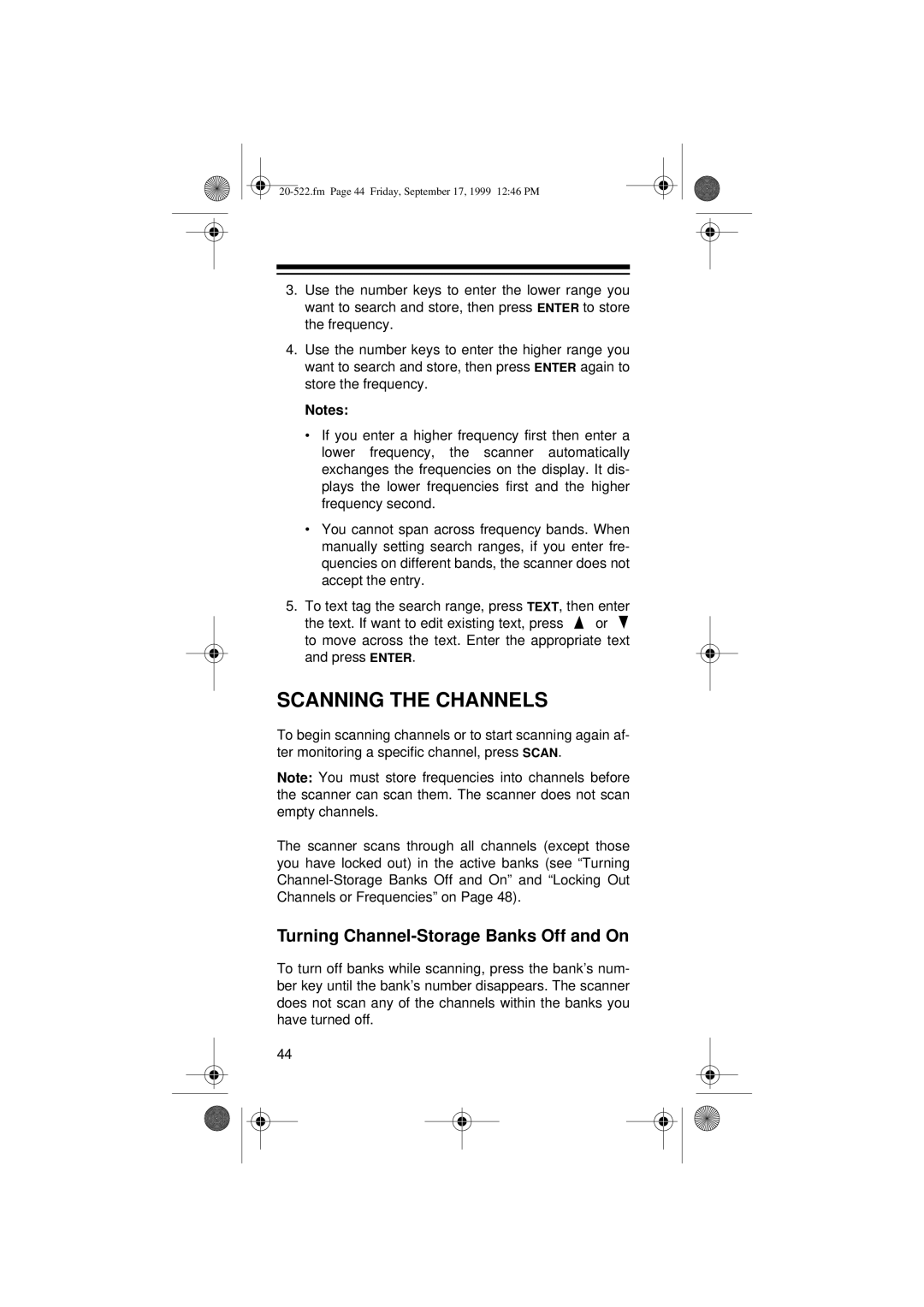 Radio Shack PRO-92 manual Scanning the Channels, Turning Channel-Storage Banks Off and On 