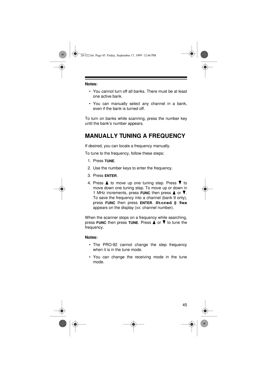 Radio Shack PRO-92 manual Manually Tuning a Frequency 