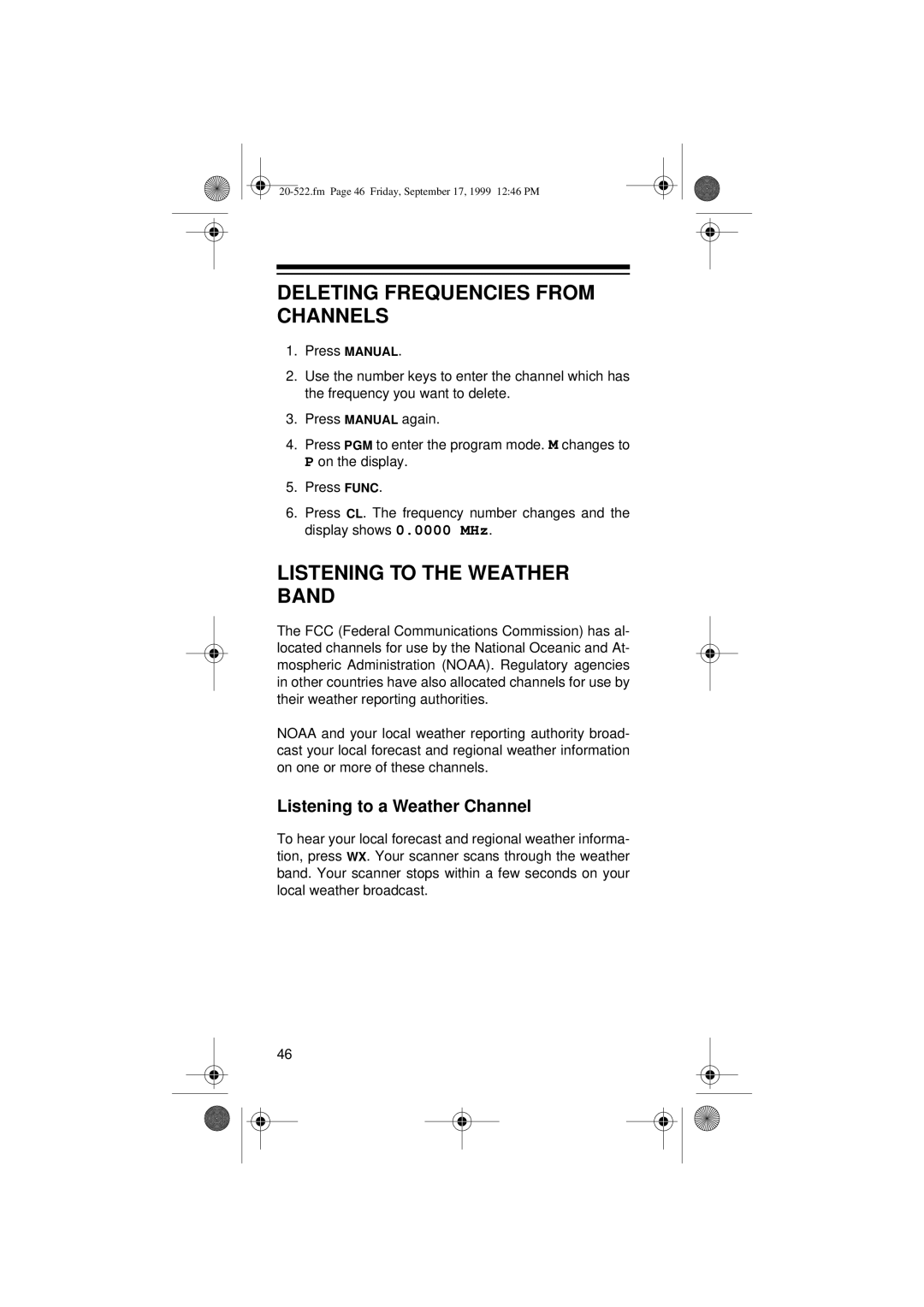 Radio Shack PRO-92 manual Deleting Frequencies from Channels, Listening to the Weather Band, Listening to a Weather Channel 