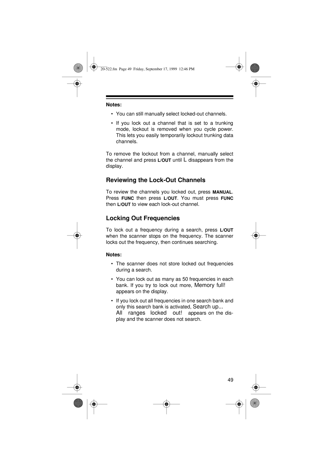 Radio Shack PRO-92 manual Reviewing the Lock-Out Channels, Locking Out Frequencies 