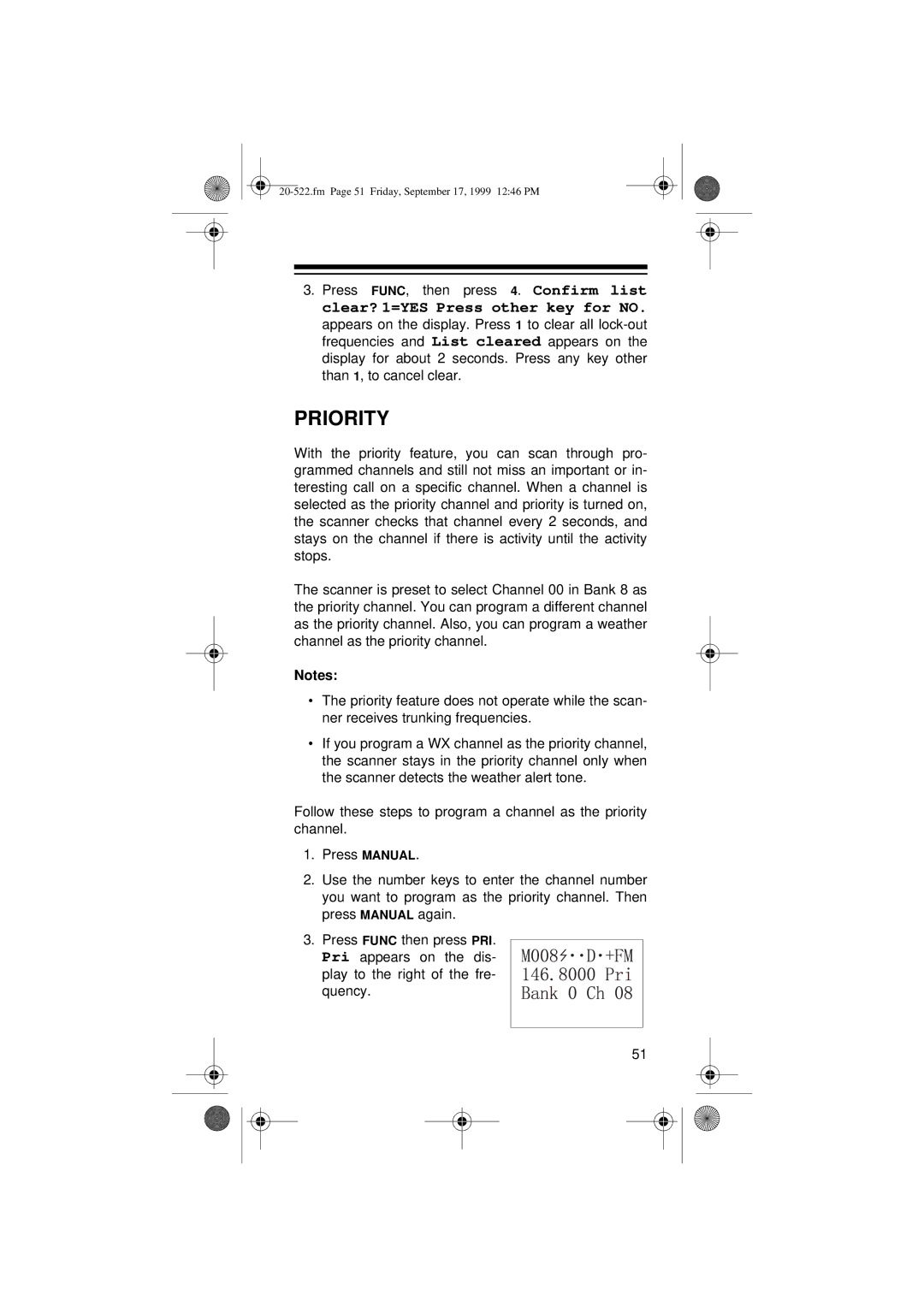 Radio Shack PRO-92 manual Priority 