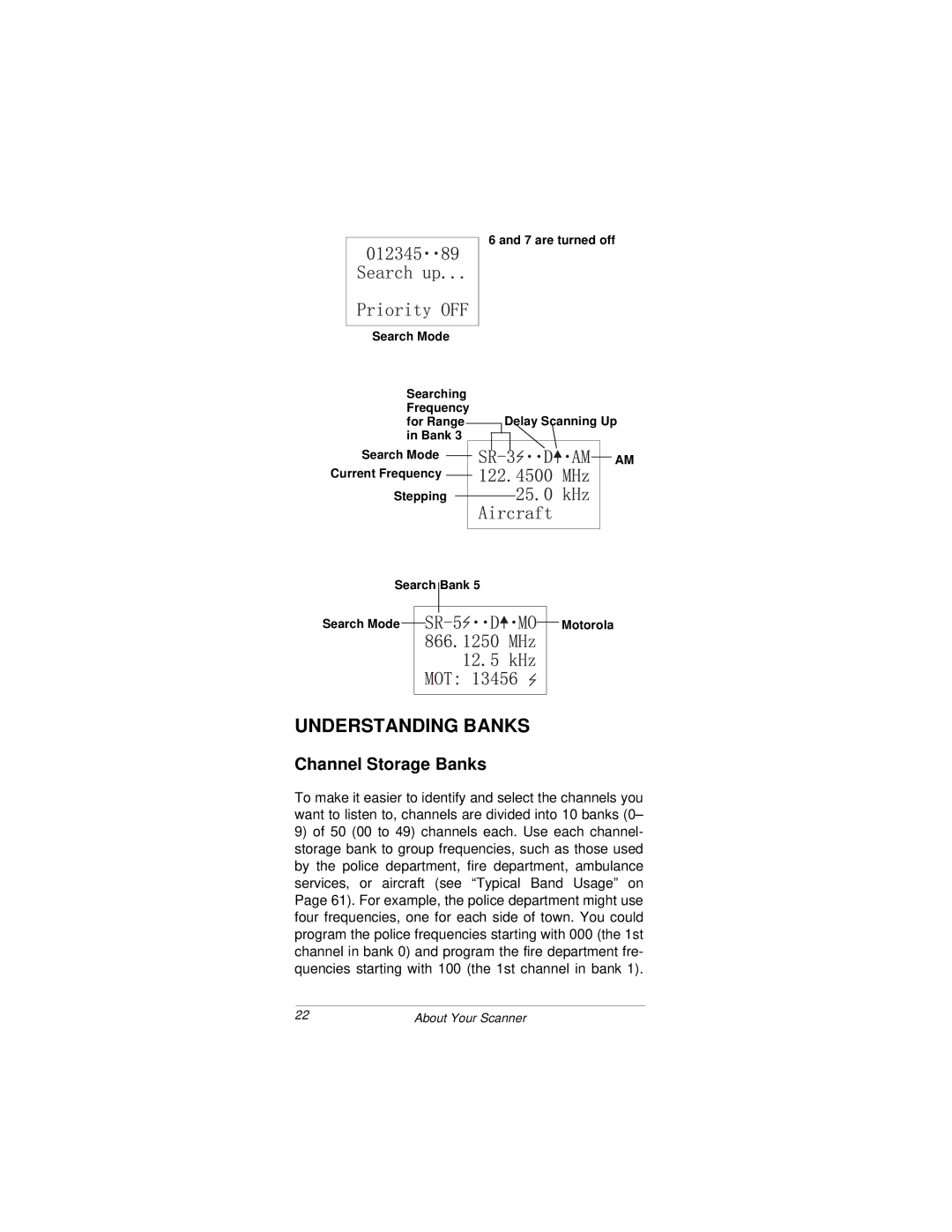 Radio Shack PRO-92 owner manual Understanding Banks, Channel Storage Banks, are turned off Search Mode 