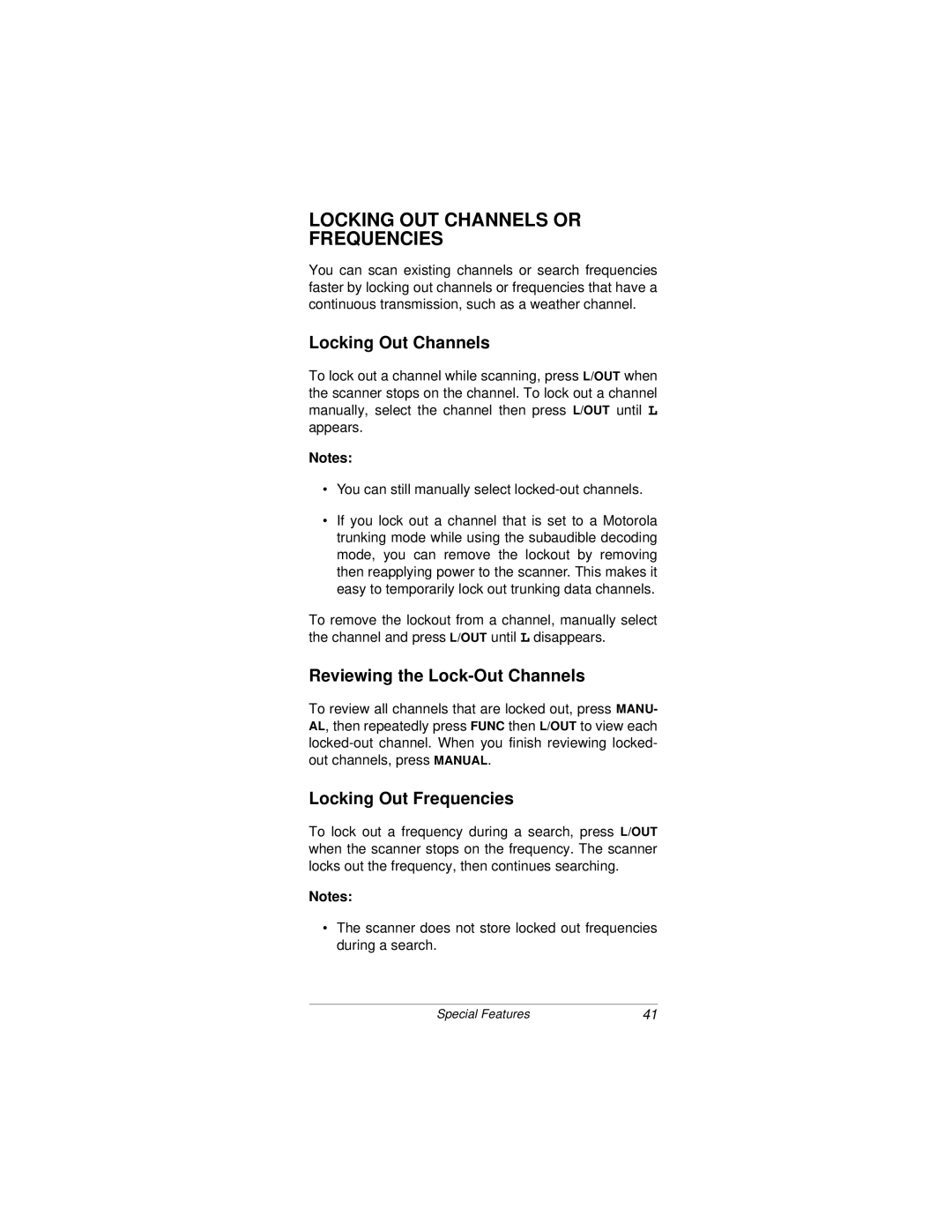 Radio Shack PRO-92 owner manual Locking OUT Channels or Frequencies, Locking Out Channels, Reviewing the Lock-Out Channels 