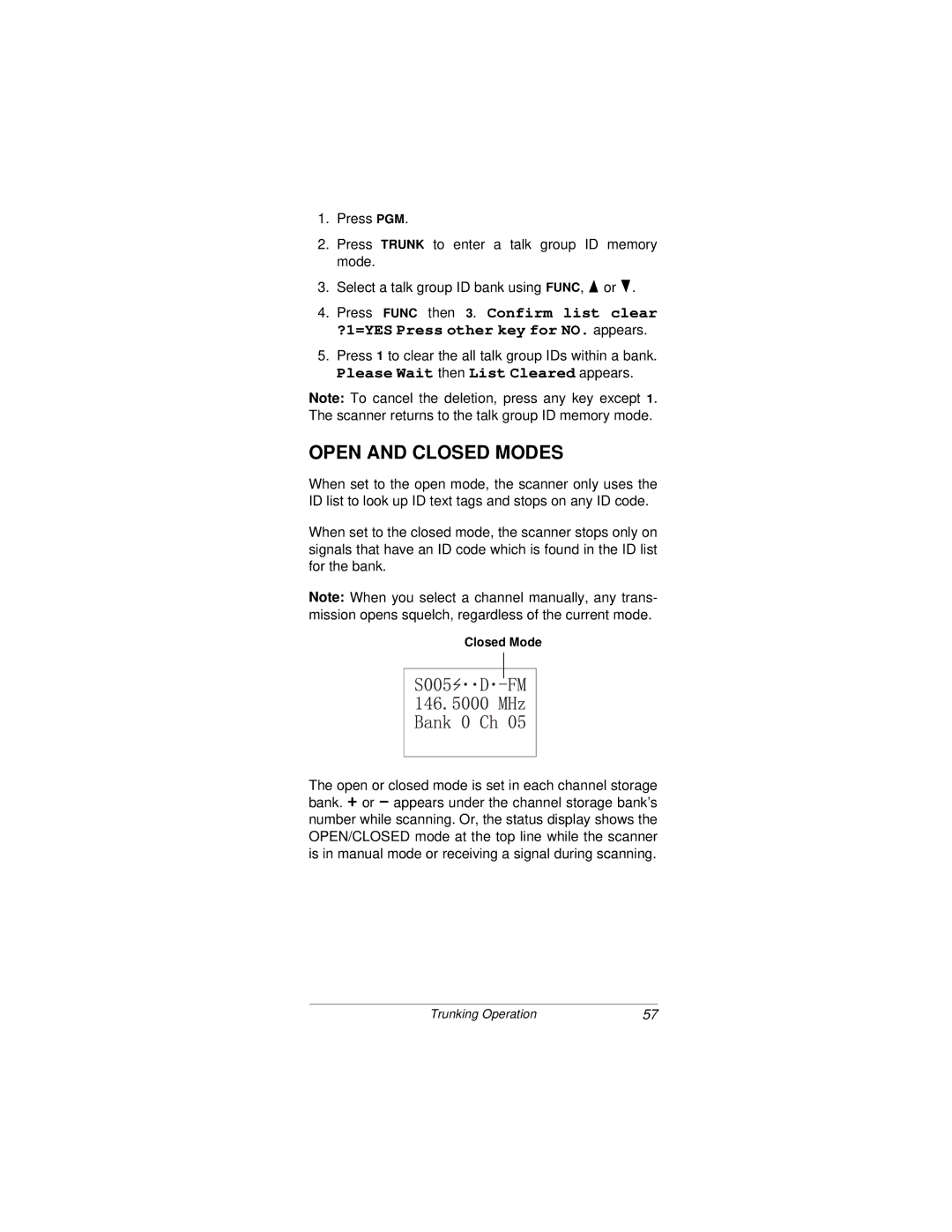 Radio Shack PRO-92 owner manual Open and Closed Modes 