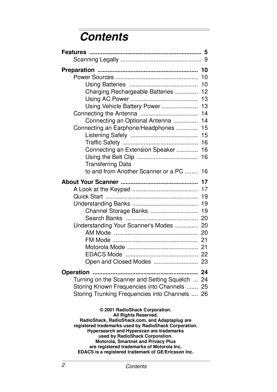 Radio Shack PRO-93 owner manual Contents 