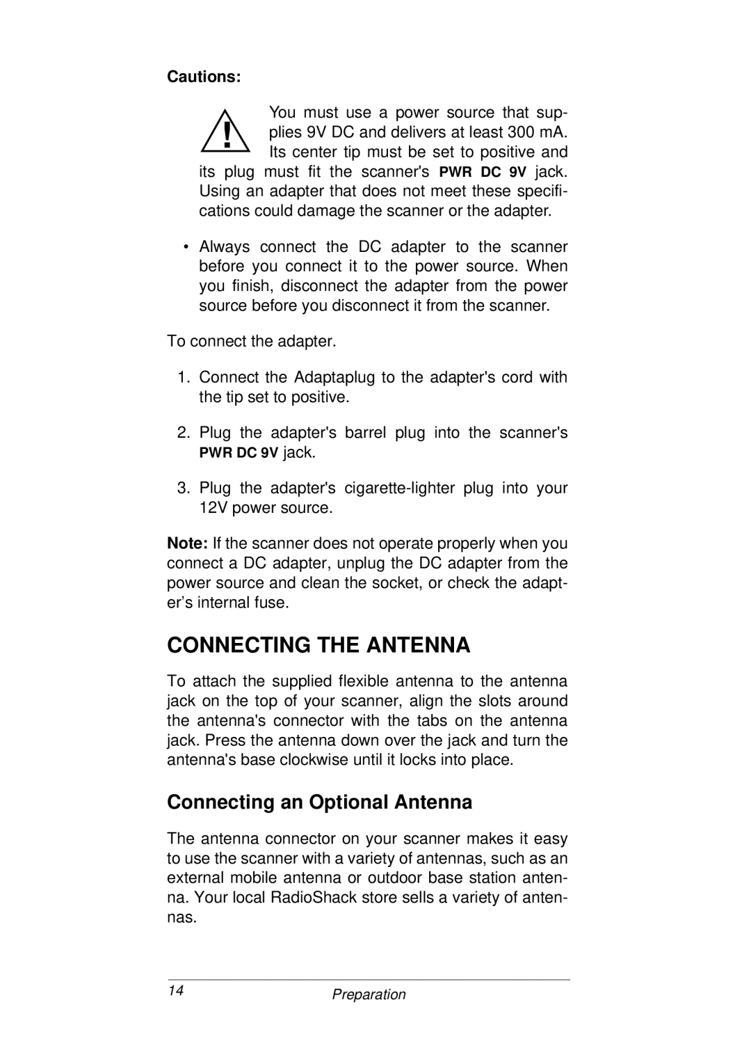 Radio Shack PRO-93 owner manual Connecting the Antenna, Connecting an Optional Antenna 