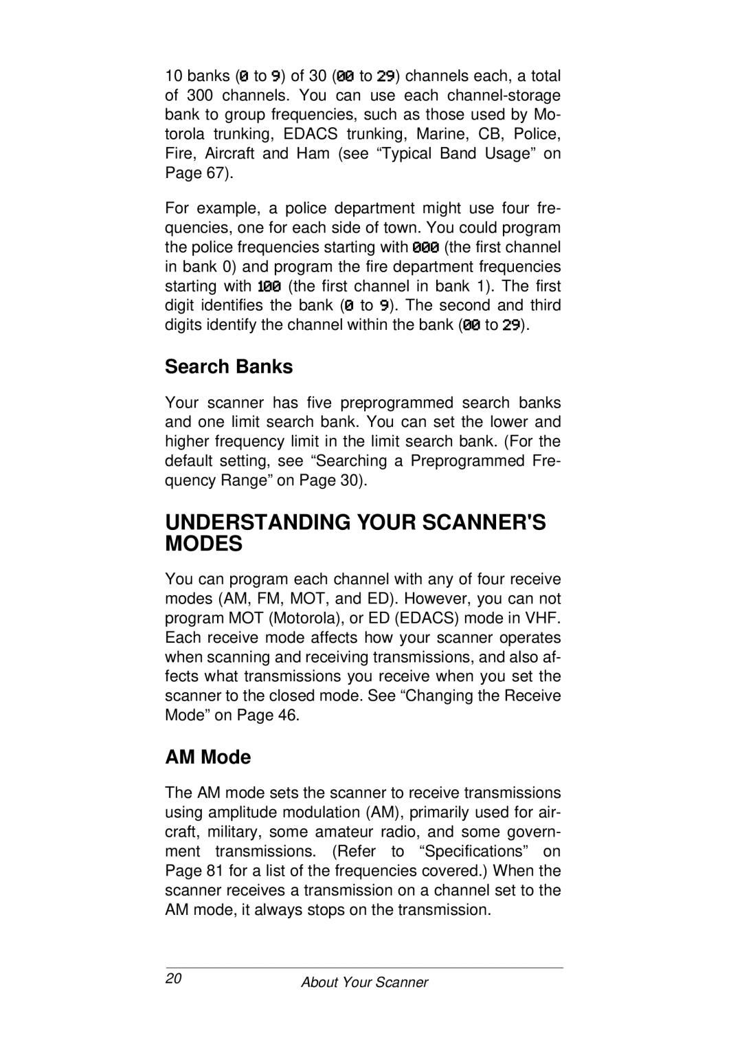 Radio Shack PRO-93 owner manual Understanding Your Scanners Modes, Search Banks, AM Mode 