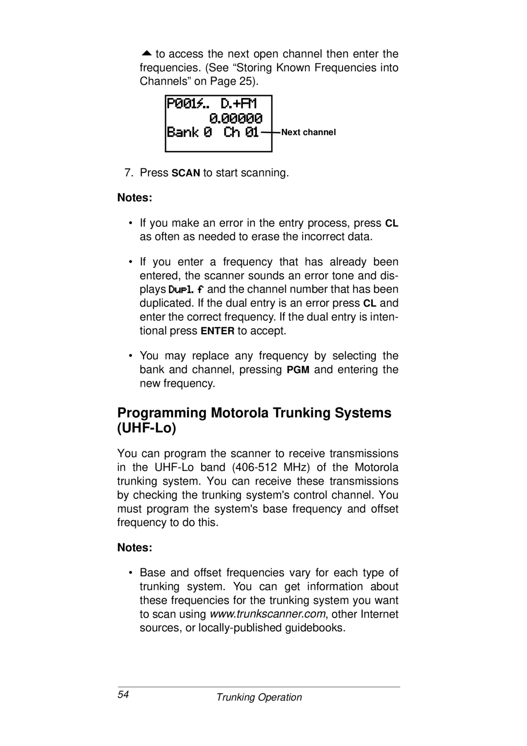 Radio Shack PRO-93 owner manual Programming Motorola Trunking Systems UHF-Lo 