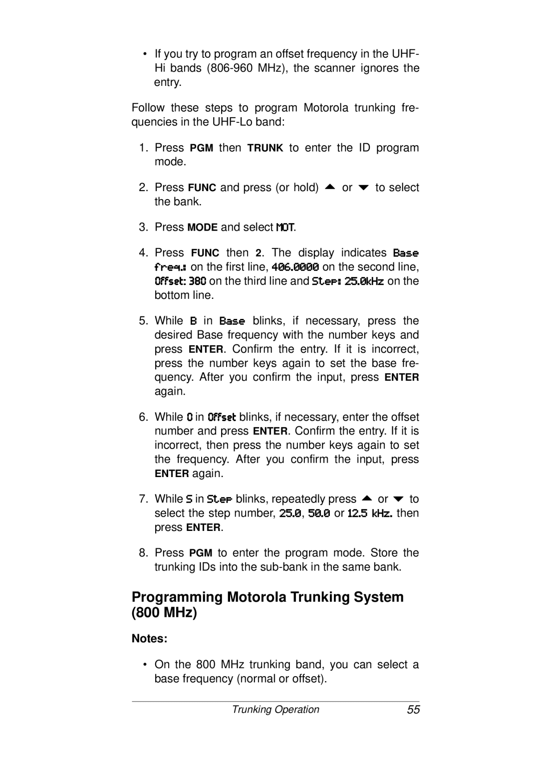 Radio Shack PRO-93 owner manual Programming Motorola Trunking System 800 MHz 