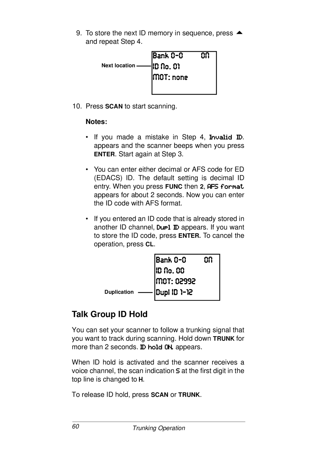 Radio Shack PRO-93 owner manual 8Wdaý&#& ED ?ýDe$ý& CEJ0ýded, Talk Group ID Hold 