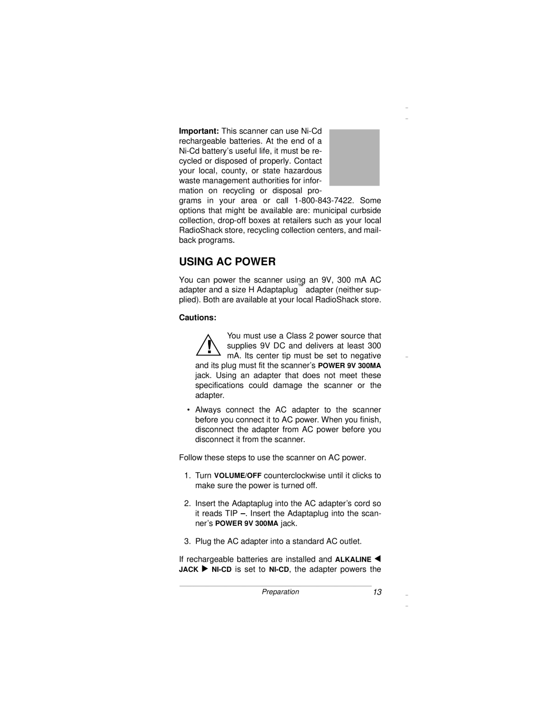 Radio Shack PRO-94 owner manual Using AC Power 