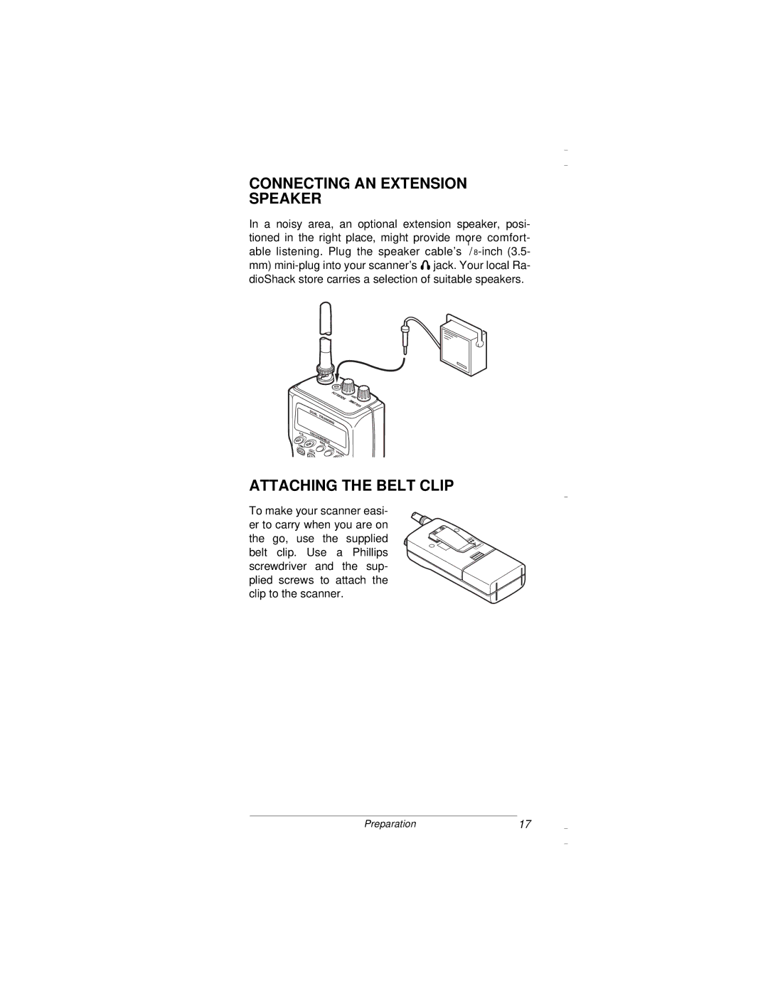 Radio Shack PRO-94 owner manual Connecting AN Extension Speaker, Attaching the Belt Clip 